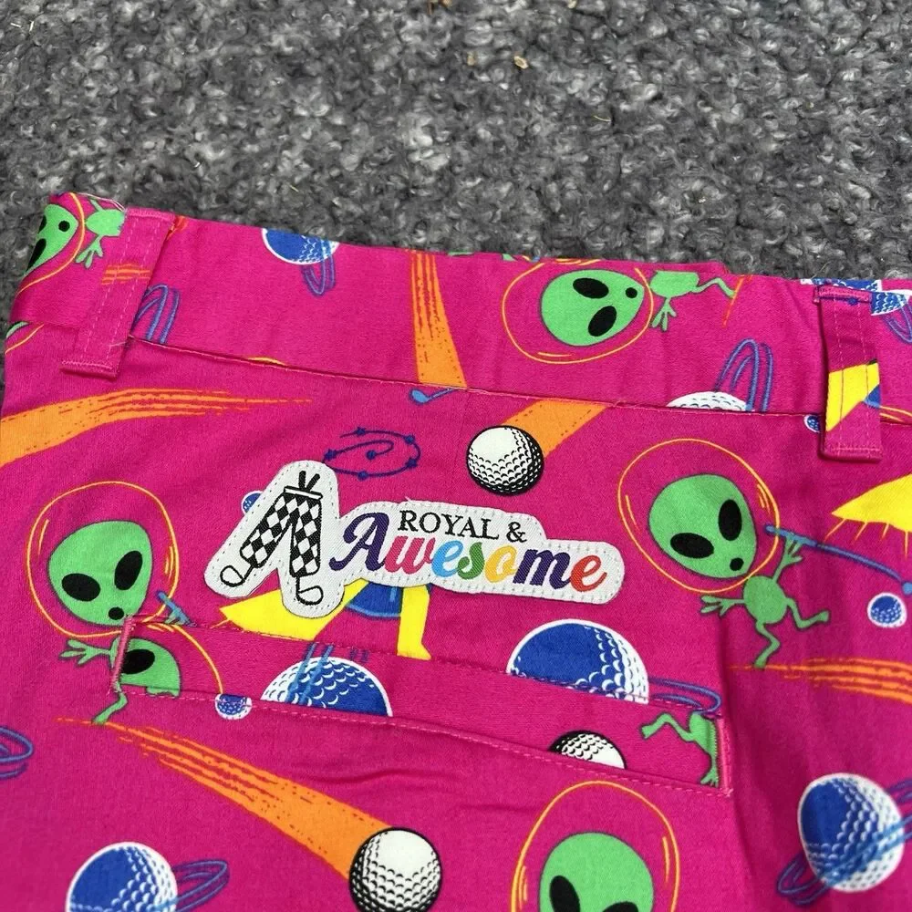Royal and Awesome Men`s Golf Pants Aliens and Golfballs 38x32